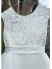 Ivory Lace Tulle Buttons Back Flower Girl Dress